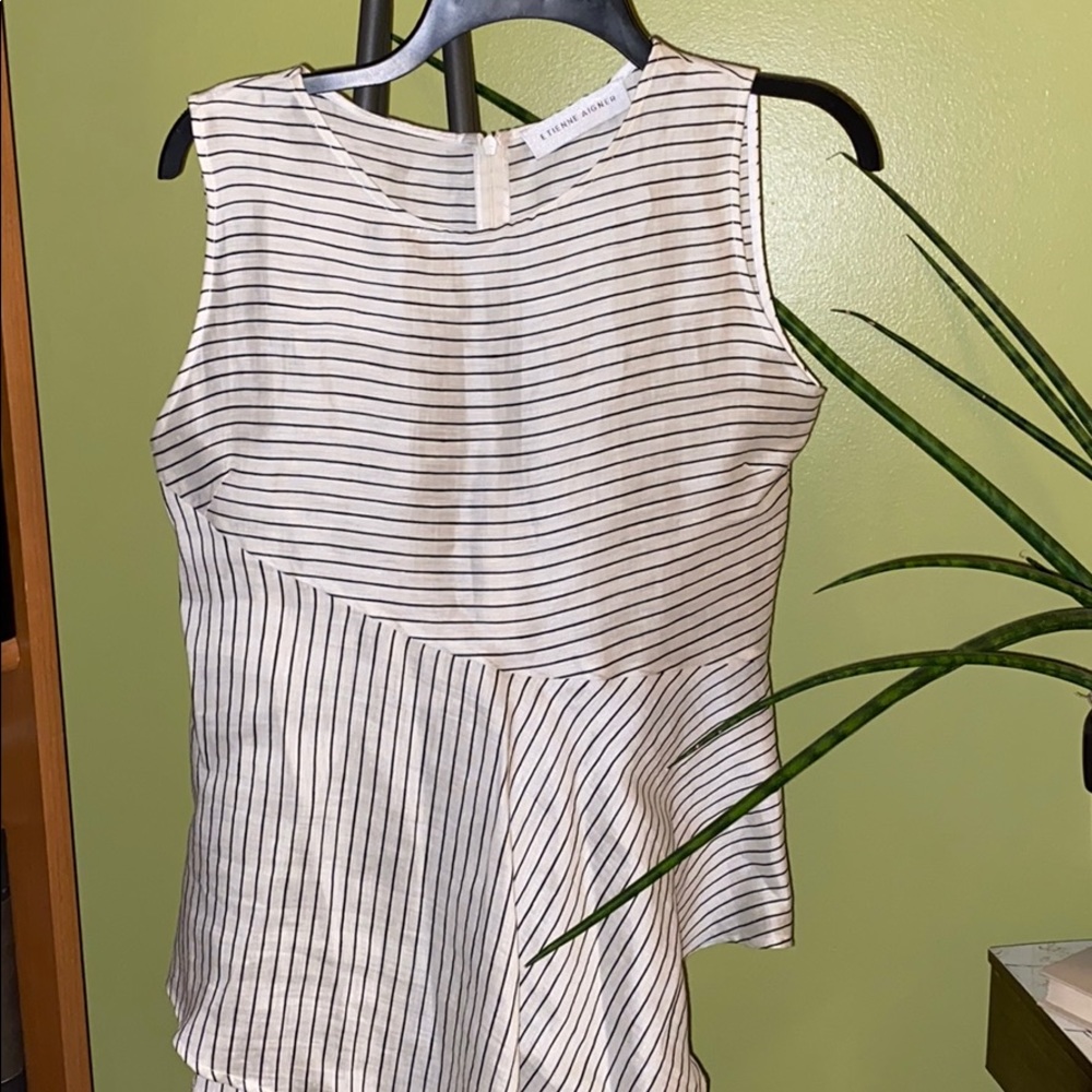 White Etienne Aigner Tank with black strip